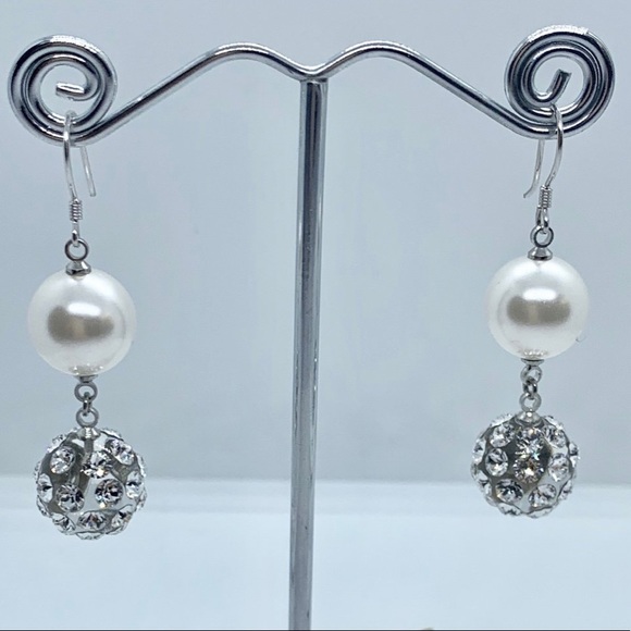 Pearl Crystal Drop Dangle Earrings for Wedding - Picture 13 of 14